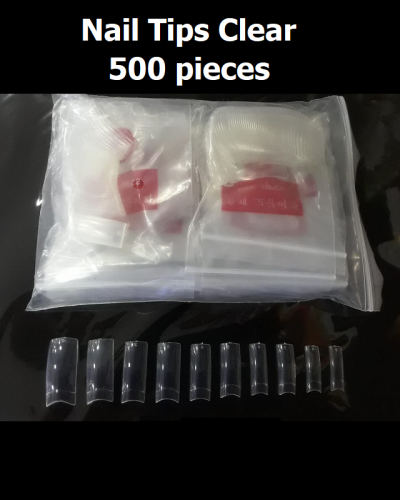 HALF COVER SQUARE NAIL TIPS CLEAR 500 TIPS - IMAGE 1