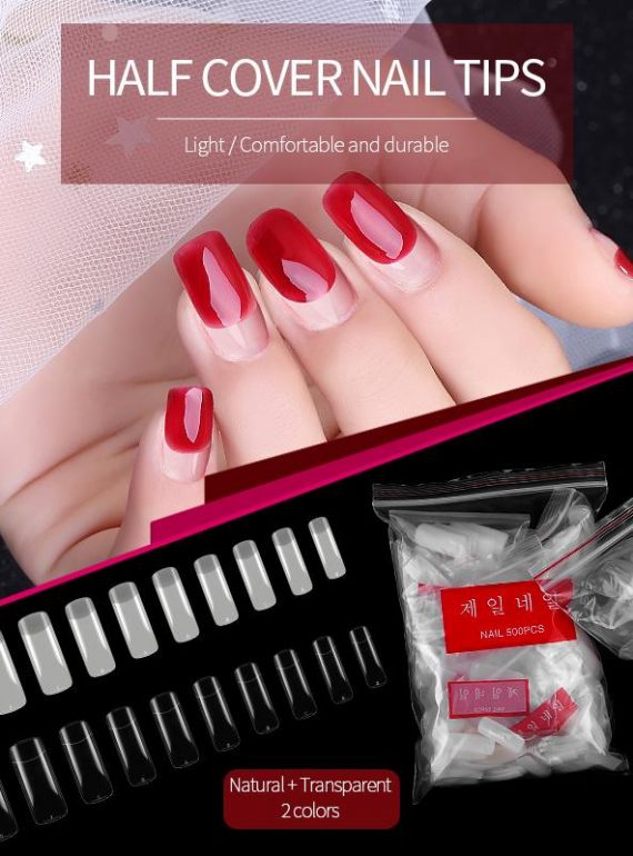 HALF COVER SQUOVAL NAIL TIPS CLEAR 500 TIPS - IMAGE 1