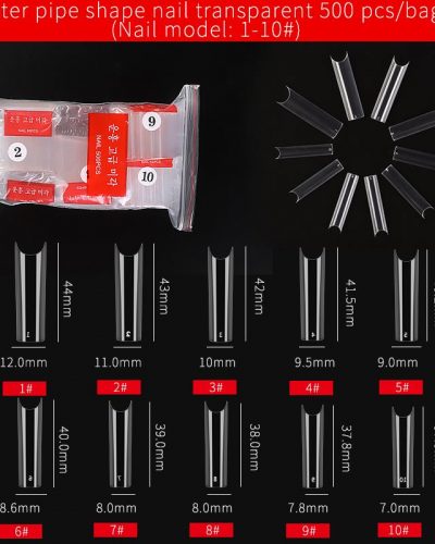 HALF COVER WATER PIPE LONG NAIL TIPS CLEAR - IMAGE 1