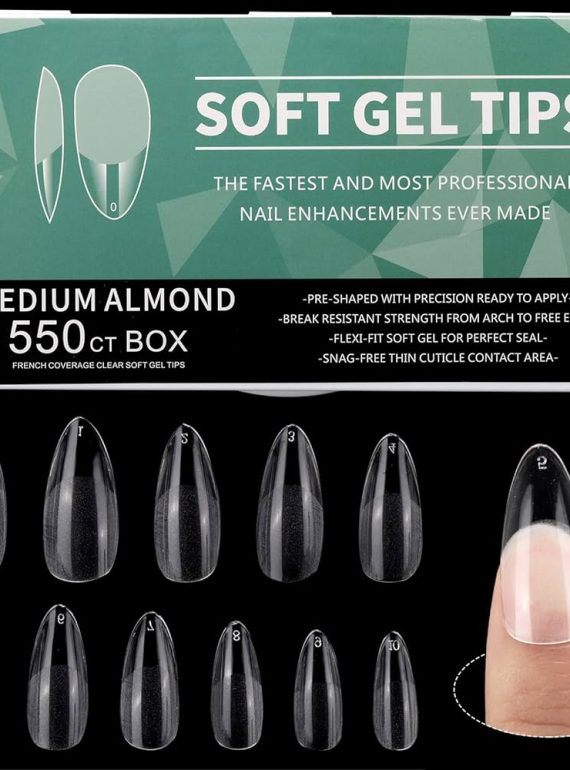 Soft Gel Tips H105-9 Full Cover Medium Almond 550 Tips Green Box